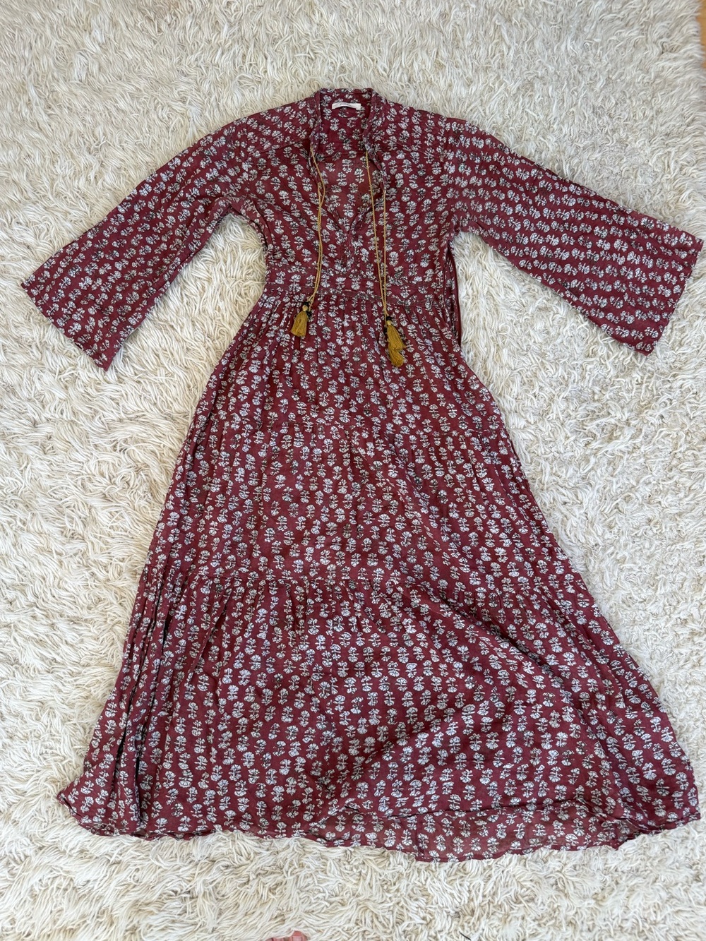 Doen Floral Maxi Dress with Tassel Tie